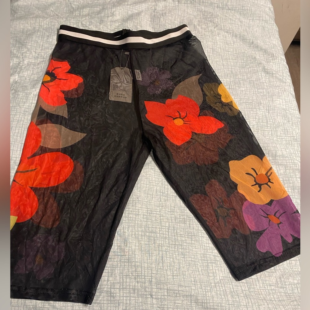 Sheer Black Floral Mesh Skirt with Bold Red Flowers